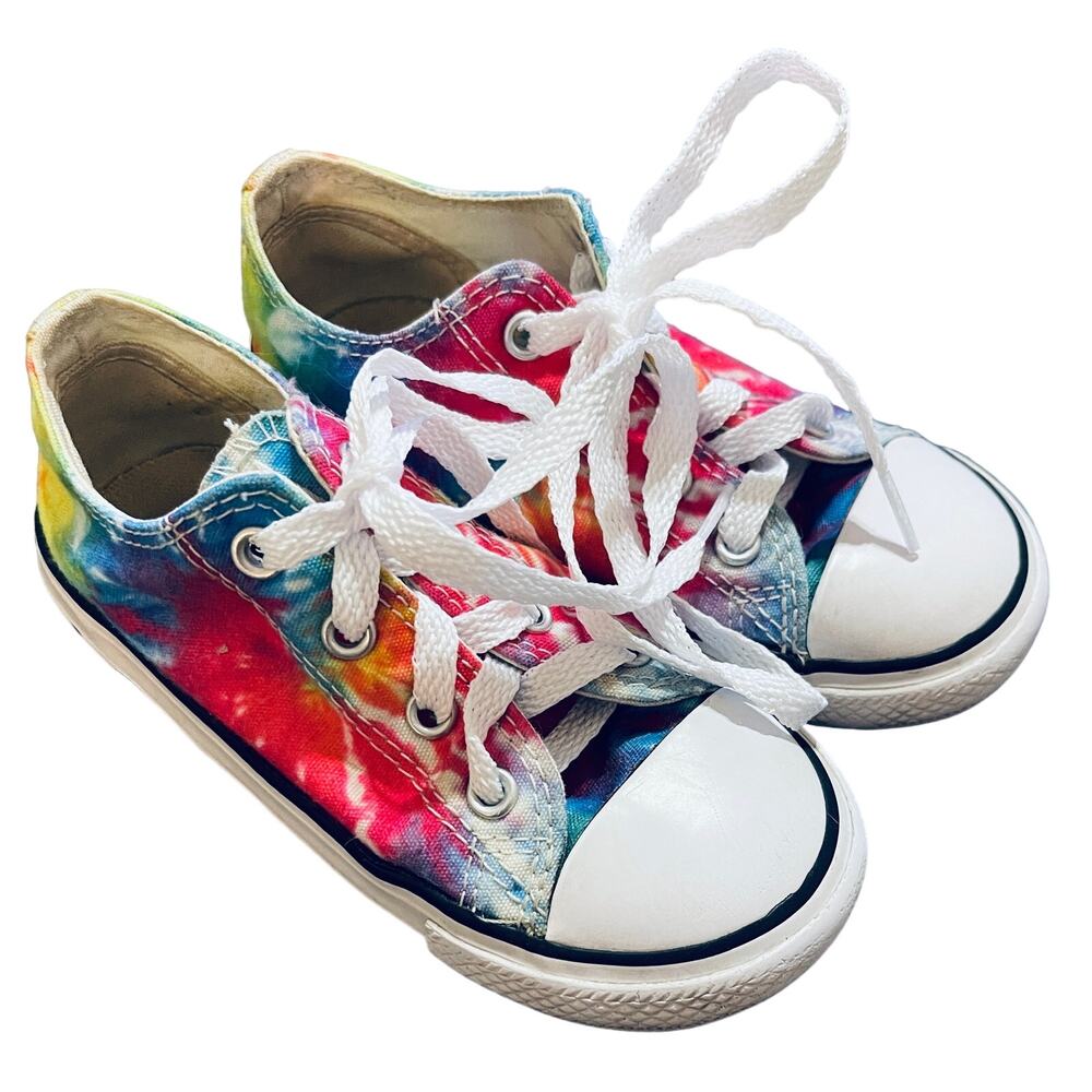 Converse Allstar Tie SZ 9 Toddler Low Top Sneaker Rainbow Tie Dye Kidcore Hippie - Picture 1 of 6